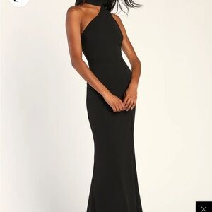 Lulus “Keep it Interesting Black Asymmetrical Cutout Halter Dress” Size Medium